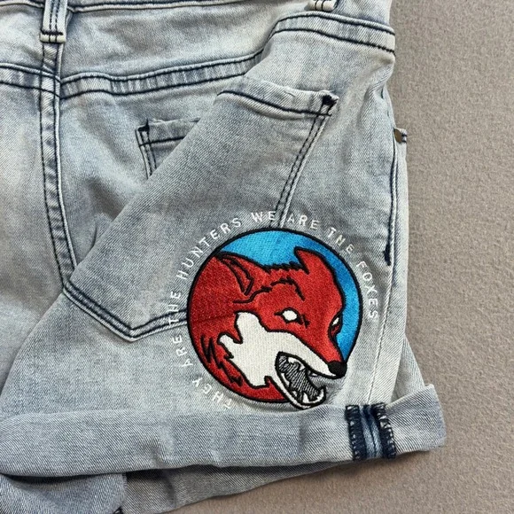 Dickies Girl Taylor Swift 1989 Denim Shorts Fox Patch Light Wash Juniors. Sz 5